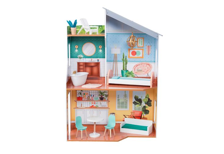 Maison de poupées en bois 4 pièces + 10 accessoires – Emily