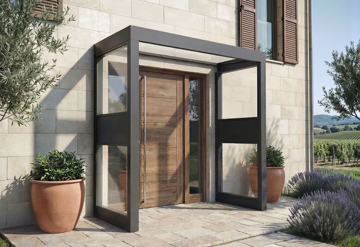 Marquise en aluminium et acrylique clair + 2 parois latérales - 215 cm