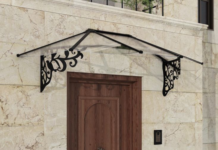 Marquise pour porte d'entrée aluminium et acrylique Sophia - 95 x 215 cm -  Canopia