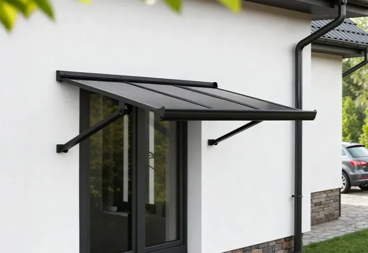 Marquise en aluminium et polycarbonate gris opaque - Augustine 111 cm