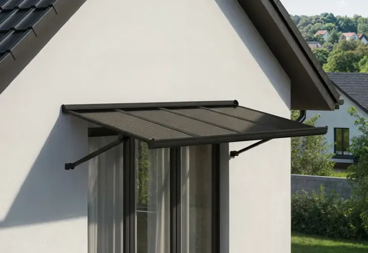 Marquise en aluminium et polycarbonate gris opaque - Augustine 147 cm