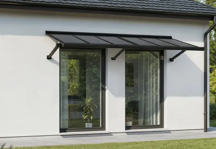 Marquise en aluminium et polycarbonate gris opaque - Augustine 222 cm