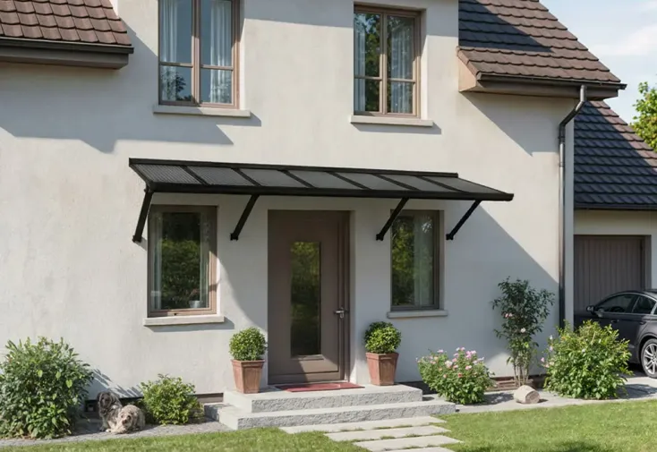 Marquise en aluminium et polycarbonate gris opaque - Augustine 258 cm