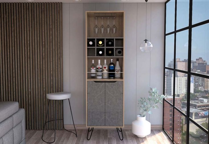 Armoire de bar en bois 2 portes Paris – 52 x 40 x 179 cm