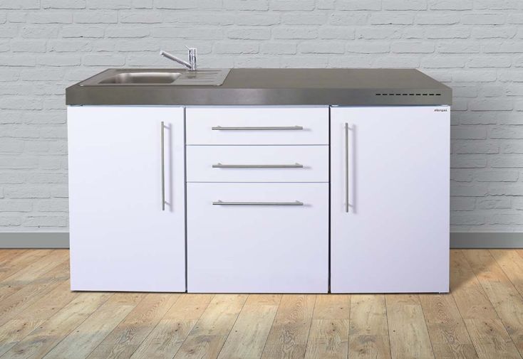 Kitchenette 160 cm sans frigo en métal blanc avec évier - MP160
