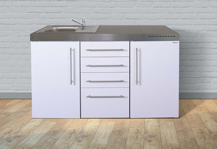 Kitchenette 150 cm sans frigo en métal blanc avec évier - MPS4 150