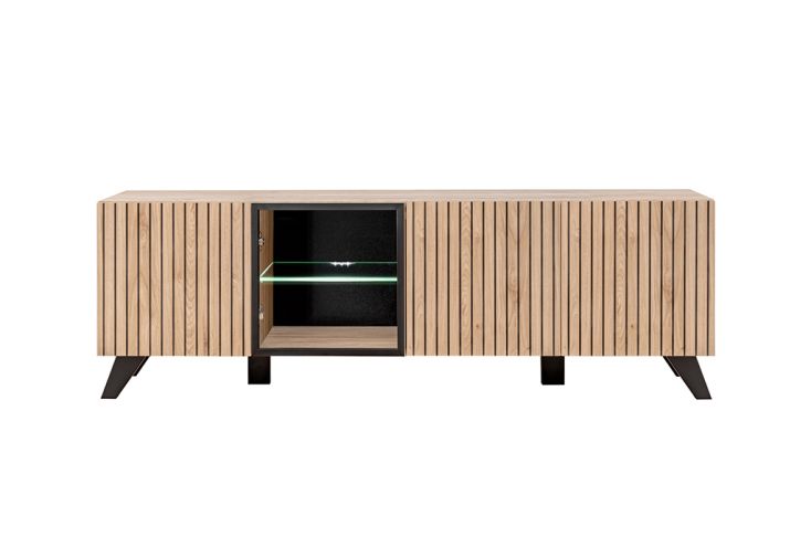 Meuble TV en bois avec vitrine éclairée Liam – 160 x 45 x 52 cm