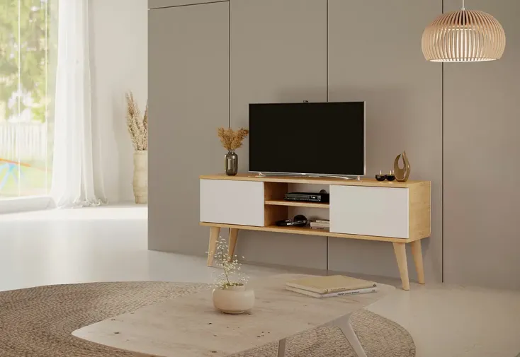 Meuble TV en bois blanc 120 cm - Toronto 