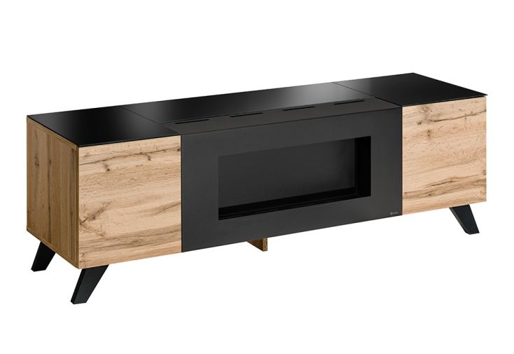 Meuble TV en bois avec foyer bioéthanol – 150 x 47 x 45 cm