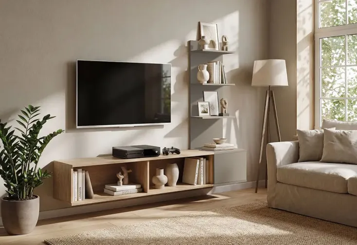 Meuble TV mural en bois 180 cm - Joy gris