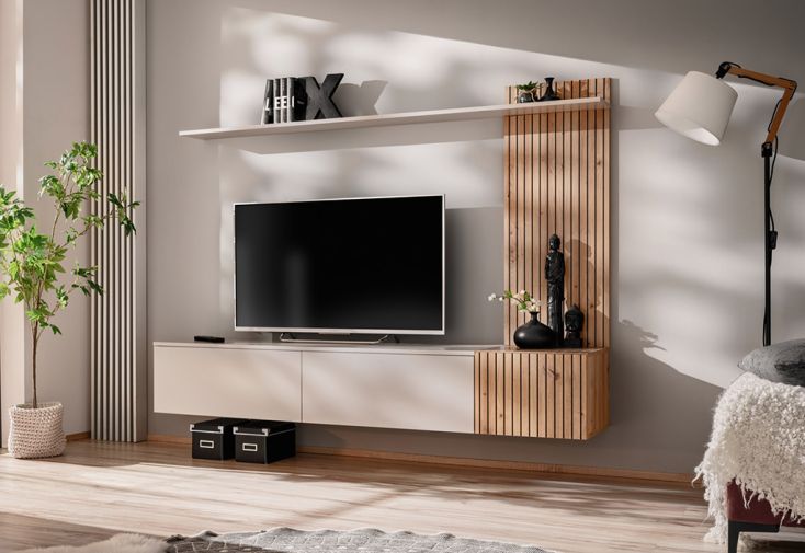 Meuble TV mural en bois avec étagère – Solo