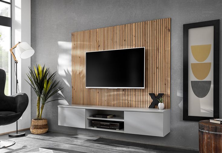 Meuble TV en bois et parement mural – Xari