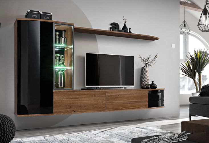 Ensemble meuble TV mural en bois Dark 255 x 126 cm