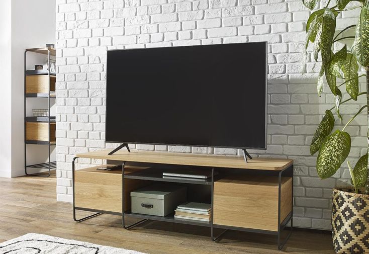 Meuble TV en bois de chêne et métal - Modulo