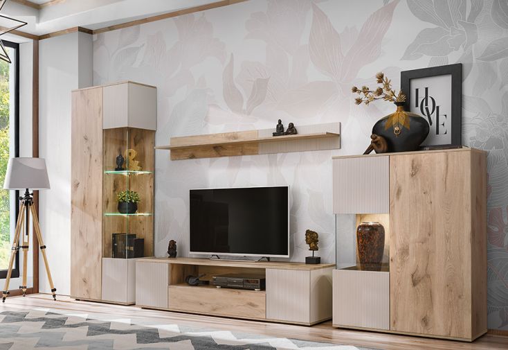 Ensemble meubles salon : meuble TV, vitrine, buffet haut – Catalina