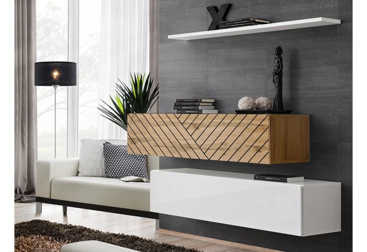 Ensemble 2 meubles de salon muraux et étagère en bois – Switch