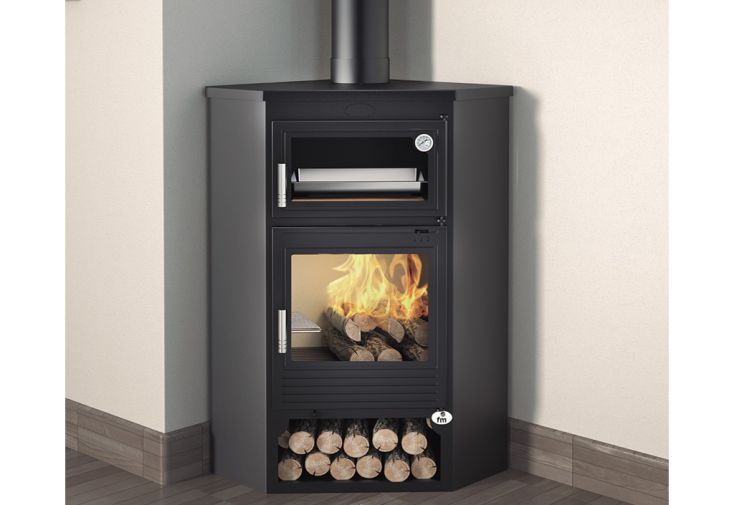 Poêle à bois d’angle avec four en acier – 11 kW