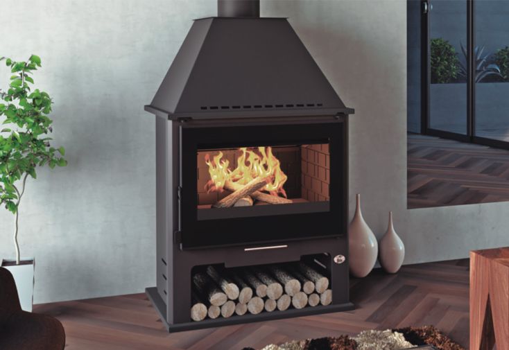 Poêle à bois double combustion en acier avec bûcher – 12,5 kW