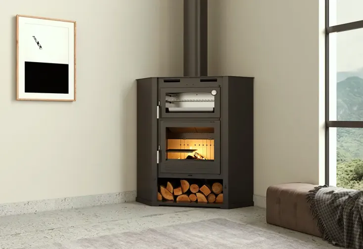 Poêle à bois d’angle double combustion 9,5 kW + four - M-107 RT