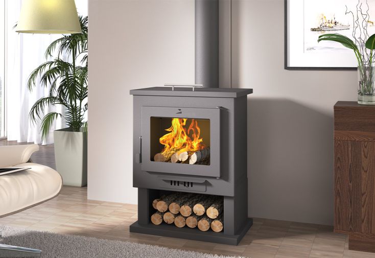 Poêle à bois double combustion avec bûcher et chauffe-plat 15 kW – CH-1