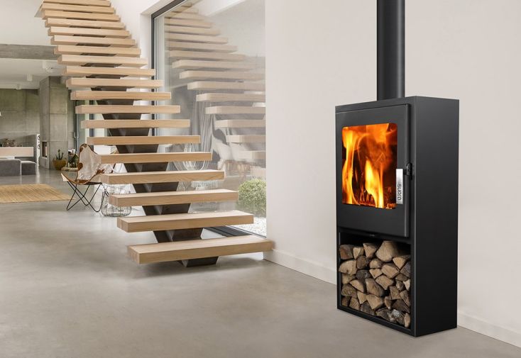 Poêle à bois en acier avec bûcher Jacob – 4,8 kW 