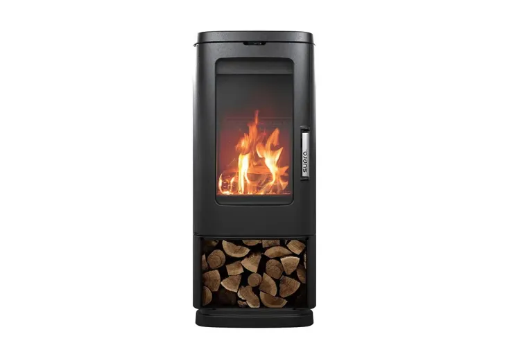Poêle à bois avec bûcher en fonte double combustion Maonie – 11,5 kW 