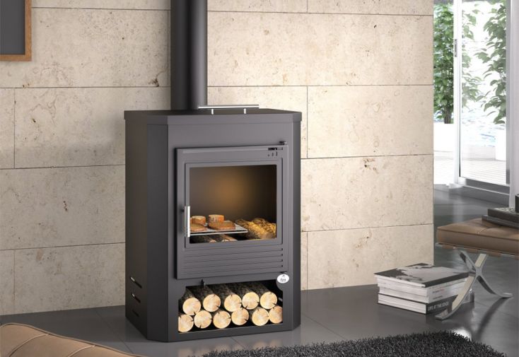 Poêle à bois d'angle double combustion avec four et bûcher 15 kW – CH-5 H -  FM Calefaccion