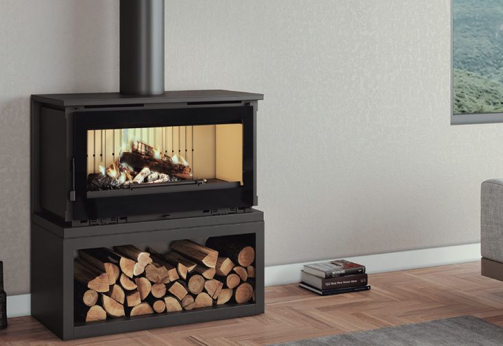 Poêle à bois d'angle double combustion foyer fonte 13,5 kW - HL