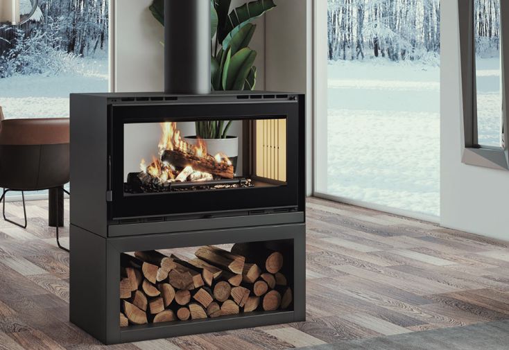 Poêle à bois double face en acier Ignis – 12,5 à 13,5 kW