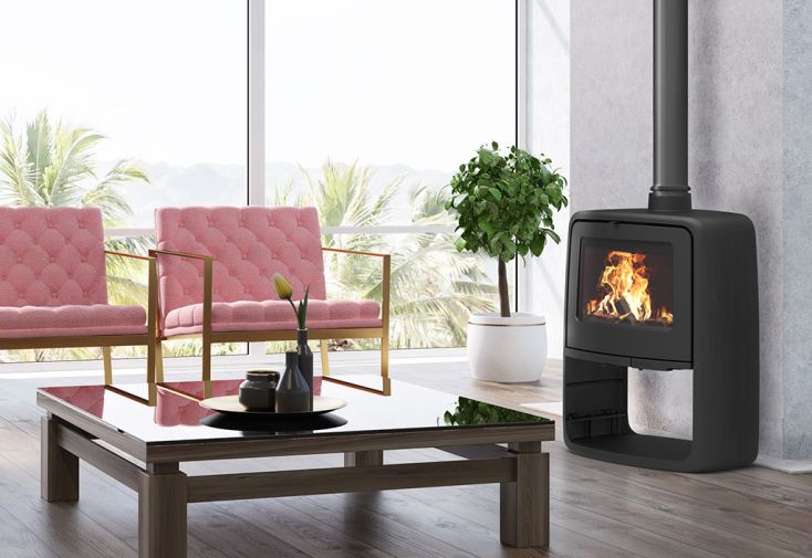 Poêle à bois en fonte avec bûcher Paul – 10 kW 