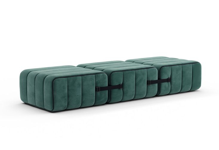 Pouf banquette modulable en bois, mousse et tissu Curt – 204 x 68 x 34 cm