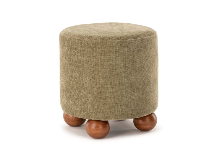 Pouf rond en tissu et bois Dakota – ø 40 x 42 cm
