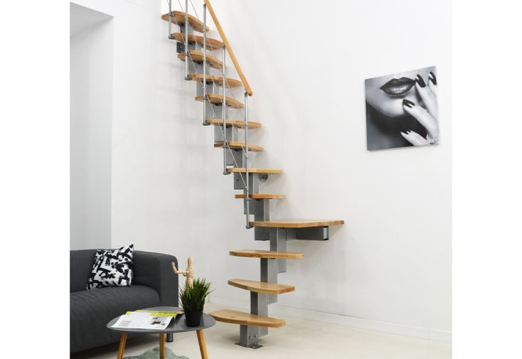 Escalier quart tournant métal et bois de hêtre - Quatro Turn