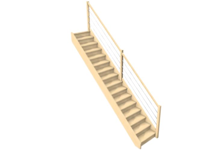 Rampe 3 Lisses pour Escalier Droit Bois 288 cm Oléa