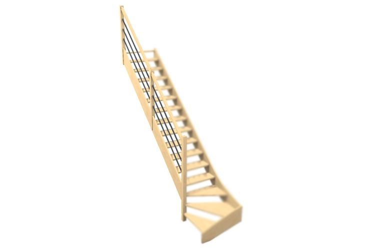 Rampe 3 lisses pour escalier quart tournant bas bois 288 cm Oléa