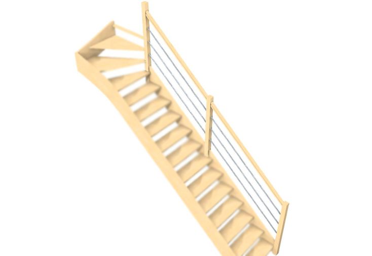 Rampe 3 lisses pour escalier quart tournant haut bois 288 cm Oléa