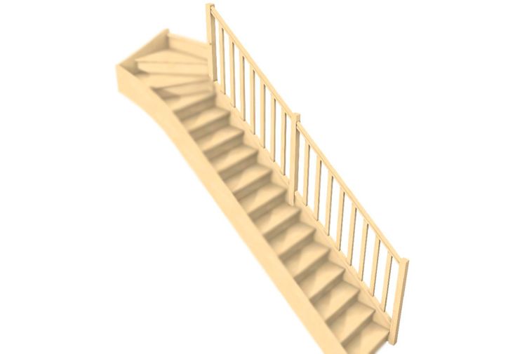 Rampe Balustres Droits : Escalier Quart Tournant Haut Bois 288 cm Oléa