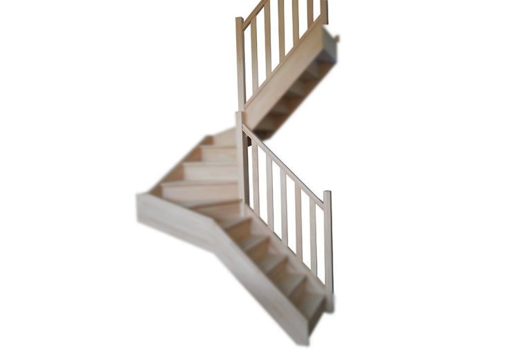 Rampe à fuseaux en hêtre pour escalier double quart tournant Levigne