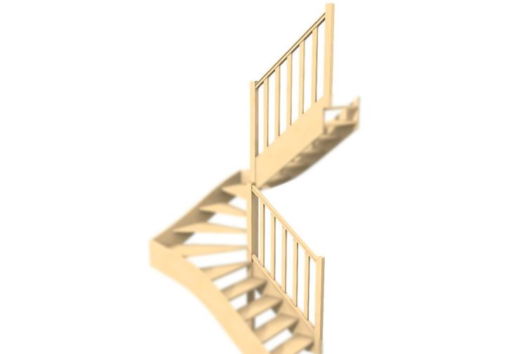 Rampe à fuseaux en sapin pour escalier double quart tournant Levigne