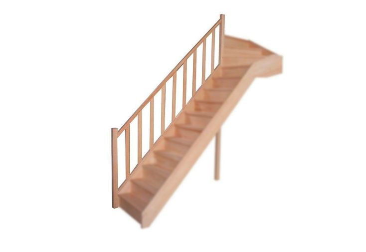 Rampe à fuseaux en hêtre pour escalier quart tournant haut Levigne