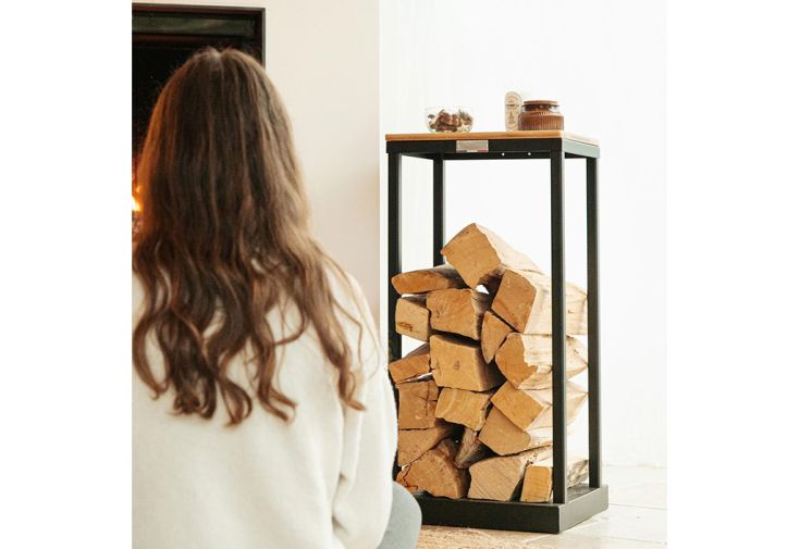 Range-bûches en acier et bambou – 39 x 39 x 80,5 cm