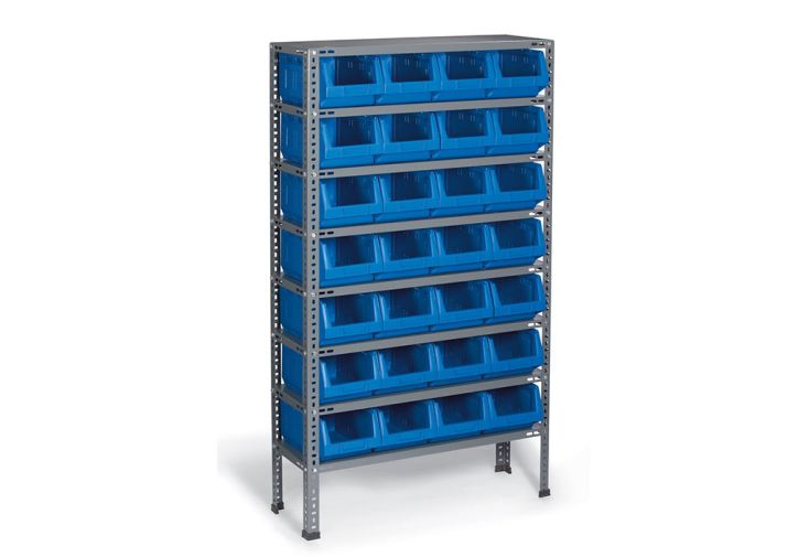 Rayonnage Industriel + Bacs 28 x 10 Litres - 260x1000x1600