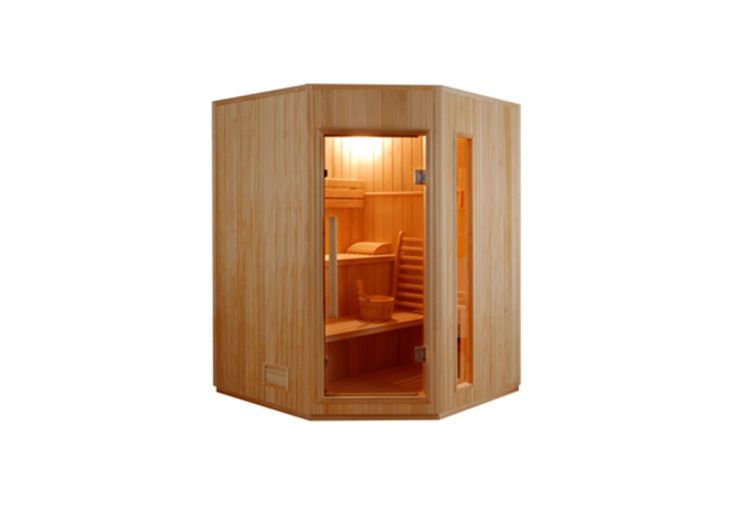 Sauna d’angle 3 places en bois d’épicéa + poêle électrique – Zen 