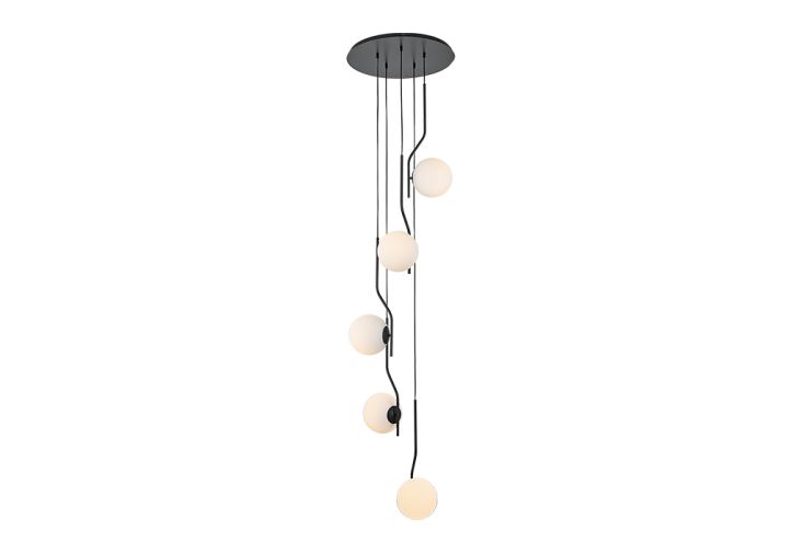 Suspension luminaire en métal 5 globes noir mat – Maui