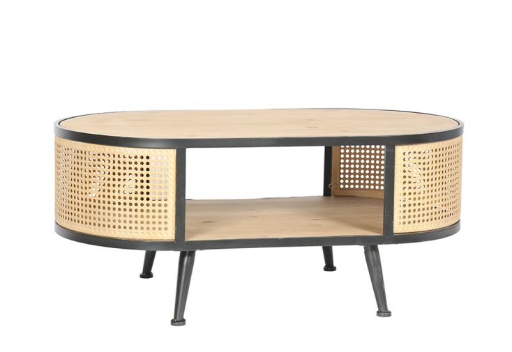 Table basse en bois et métal effet cannage - Nella