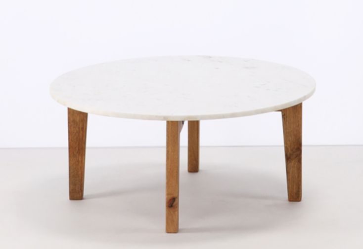 Table basse en marbre blanc et manguier - ø 75 cm x 35 cm