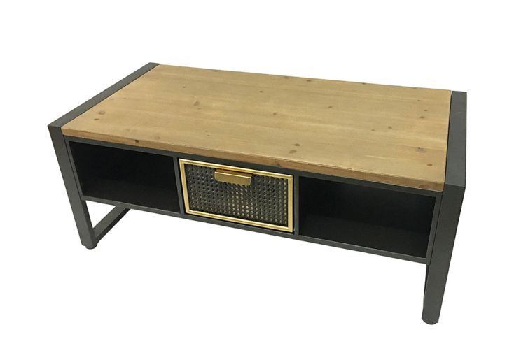 Table basse en bois et métal avec tiroir - Helder