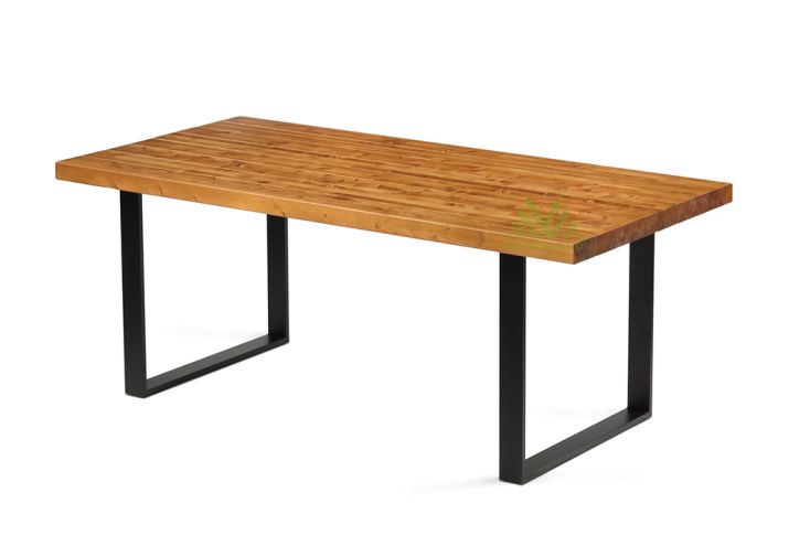 Table à manger bois de pin massif et acier Annette – 160 x 96 x 77 cm