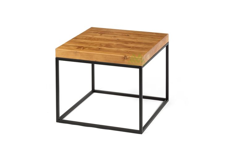 Table de chevet bois de pin massif et acier Ivette – 60 x 60 x 51 cm