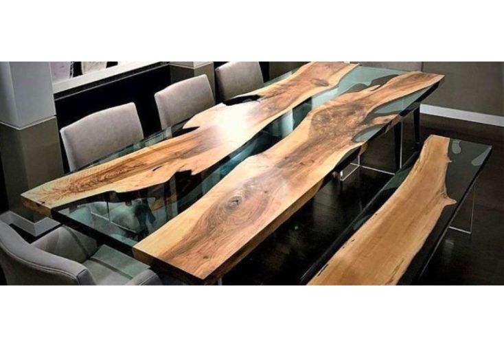 Table résine epoxy en bois massif - Table rivière - Mobilier